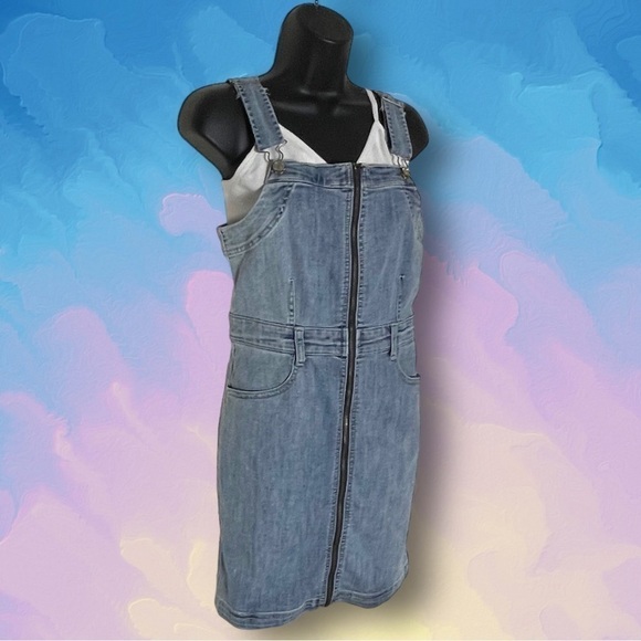 AMERICAN Eagle Zip Front Denim Overall Dress Size 6 - Picture 3 of 15